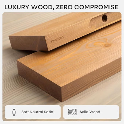 Homeforia 18 inch Golden Oak Floating Shelf, High End Solid Real Wood 18inch Small Floating Shelves for Wall Mounted, Oak Wooden 18in Floating Shelves, Heavy Duty Bracket, 18 X 6.5 X 1.75 in, Set of 3