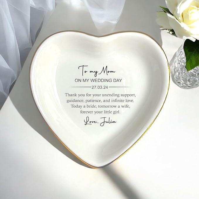 HatafaFurni Gift For Mother On Wedding Day, Custom Wedding Ring Dish, Ceramic Jewelry Dish, Personalized Trinket Tray, Gift For Mom From Bride, Custom Jewelry Holder, Wedding Gift, mil01