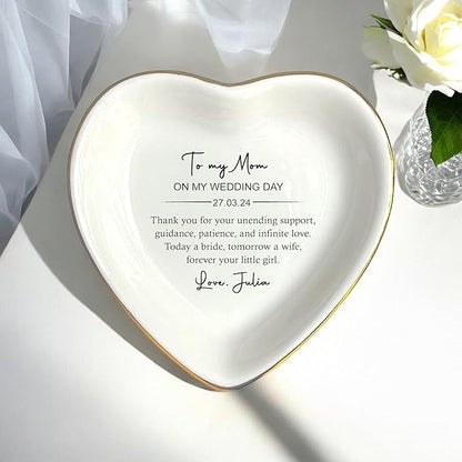 HatafaFurni Gift For Mother On Wedding Day, Custom Wedding Ring Dish, Ceramic Jewelry Dish, Personalized Trinket Tray, Gift For Mom From Bride, Custom Jewelry Holder, Wedding Gift, mil01