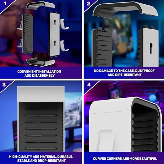 wigmoa Game Storage Tower【15.8INCH】 Compatible with PS5/ Xbox Series S & X/Switch, Universal Video Games Discs Organizers 18 PCS with 4 Controllers Holder, Game Disk Rack Shelf. OYO-1 (White/Black)