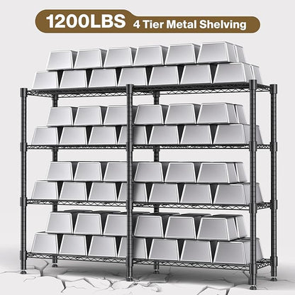 Himimi 4-Tier Heavy Duty Metal Storage Rack, 1200LBS Adjustable Wire Shelving for Storage, Standing Storage Shelf Units for Kitchen Garage Pantry Laundry, 60" W x 14" D x 60" H, Black