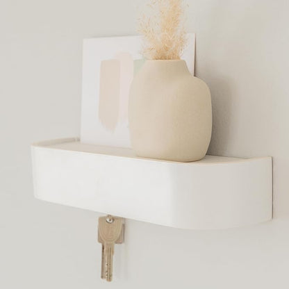 Kazai.® Key Holder 'Toke' | Minimalist Key Hook Design from Berlin | Modern Key Holder Wall Mount with Wooden Shelf | Key Rack for Wall as Entryway Organizer | White