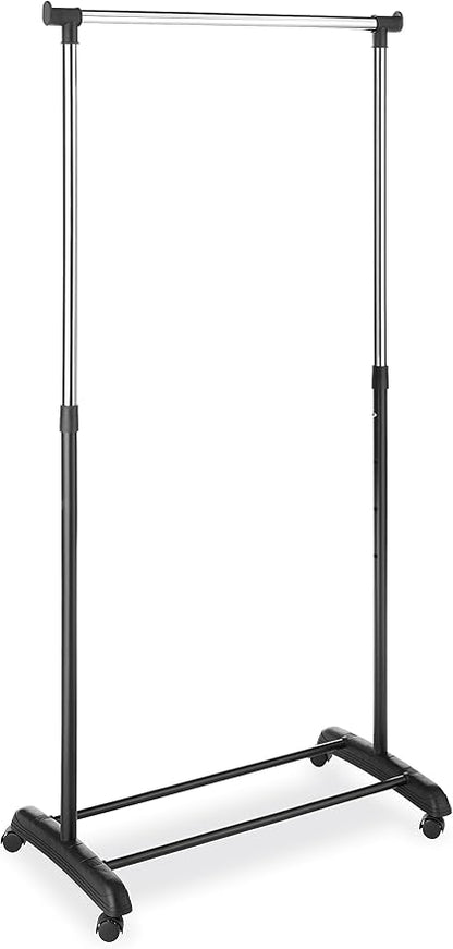 Whitmor Heavy Duty Adjustable Garment Rack-Rolling Clothes Organizer, Black and Chrome