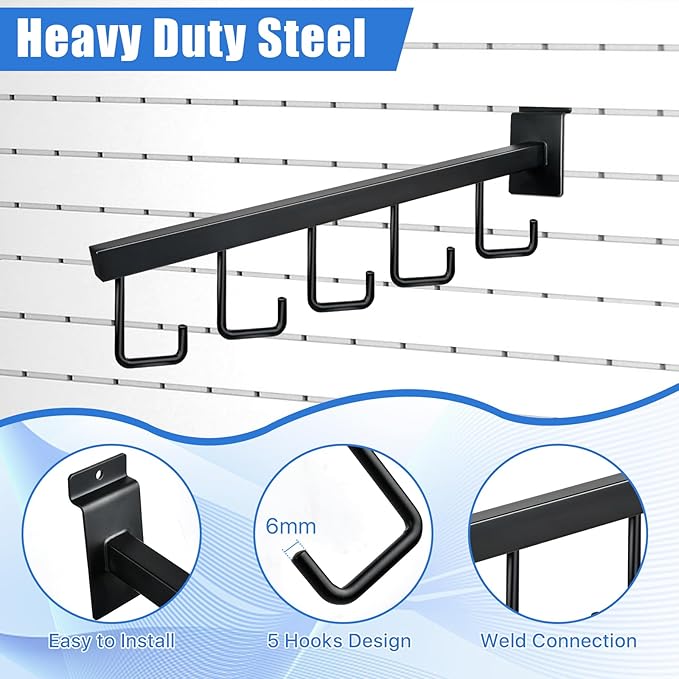 5 Hooks Slatwall Hooks Accessories, 5 Pack 13.7 Inch Heavy Duty Waterfall Slatwall Hangers Rectangular Tube Slat Wall Clothes Hooks for Display Clothing Retail Shop Garage