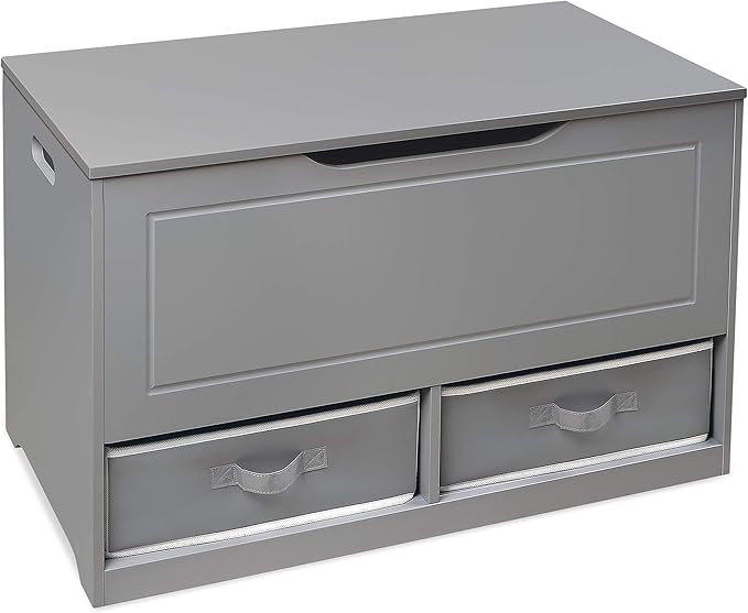Badger Basket Toy Box and Storage Bench - Chest and Seat Combo with 2 Reversible Baskets, Safety Hinge Lid - Kids Toy Organizer for Playroom or Bedroom - Gray
