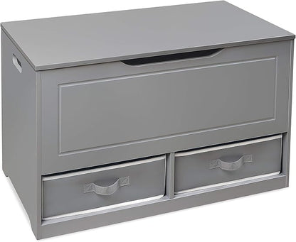 Badger Basket Toy Box and Storage Bench - Chest and Seat Combo with 2 Reversible Baskets, Safety Hinge Lid - Kids Toy Organizer for Playroom or Bedroom - Gray