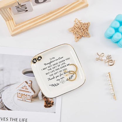 COZITED Daughter in Law Gifts from Mother in Law - Jewelry Dish Tay for Daughter in Law Birthday Christmas Valentines Mother's Day Wedding Gift for Daughter in Law - Thank You for Loving My Son