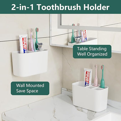 5 Slots Toothbrush Holders for Bathrooms, Wall Mounted Drill-Free Self-draining Wall Shower Holder for Toothbrush, Toothpaste, Razor, Removable for Bathroom Organizers and Storage(White)
