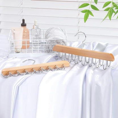 ELONG HOME Belt Hanger for Closet, 2 Pack Closet Organizers and Storage Belt Rack Max 48 Belts, Multifunction Wooden Hanger Tie Rack