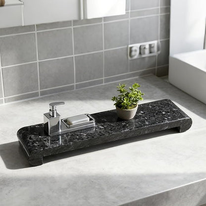 Natural Marble Pedestal Stand, Marble Tray 4.02" x 15.98" for Kitchen Counter, Bathroom, Home Decor, Small Plant Tray Soap Dish Holder for Jewelry, Vanity, Counter Luxury Decorative Tray (Blue Pearl)