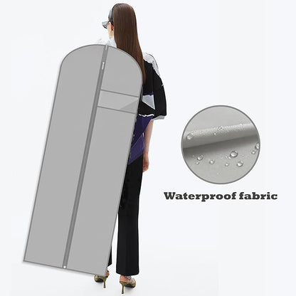 Dress Bags for Gowns Long, 65'' Garment Bags for Hanging Clothes, Suit Bag Cover for Storage and Travel, 2 Pack (Grey)