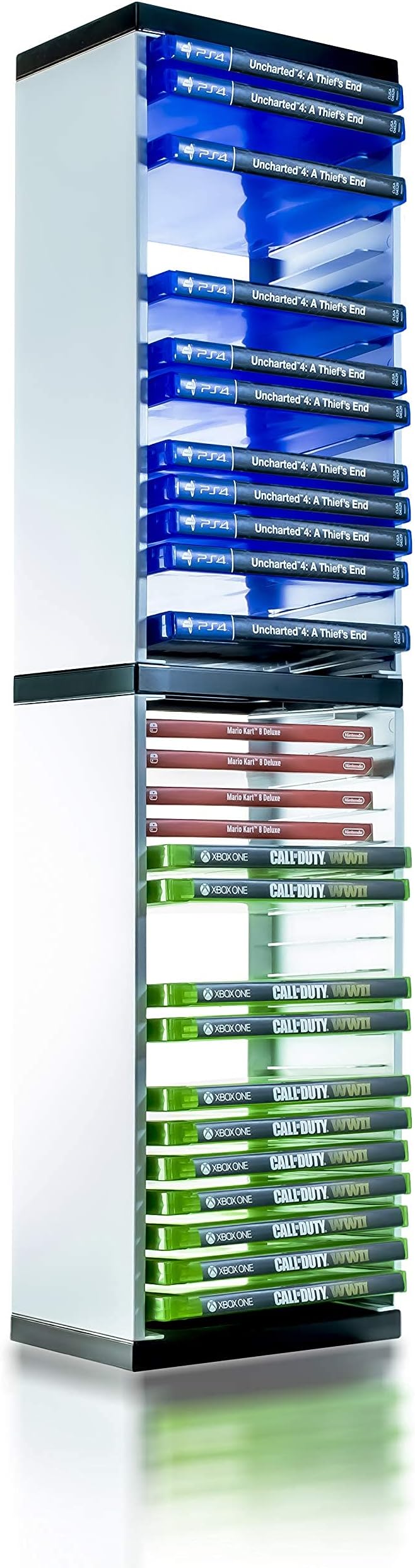 ADZ Game Storage Tower – Stores 36 Games or Blu-Ray Disks – Game Holder Rack for PS4, PS5, Xbox One, Xbox Series X/S Games and Blu-Ray Discs (White)