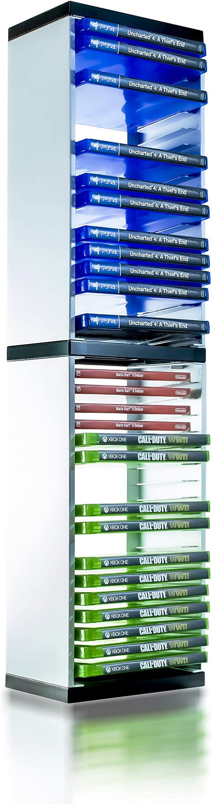 ADZ Game Storage Tower – Stores 36 Games or Blu-Ray Disks – Game Holder Rack for PS4, PS5, Xbox One, Xbox Series X/S Games and Blu-Ray Discs (White)