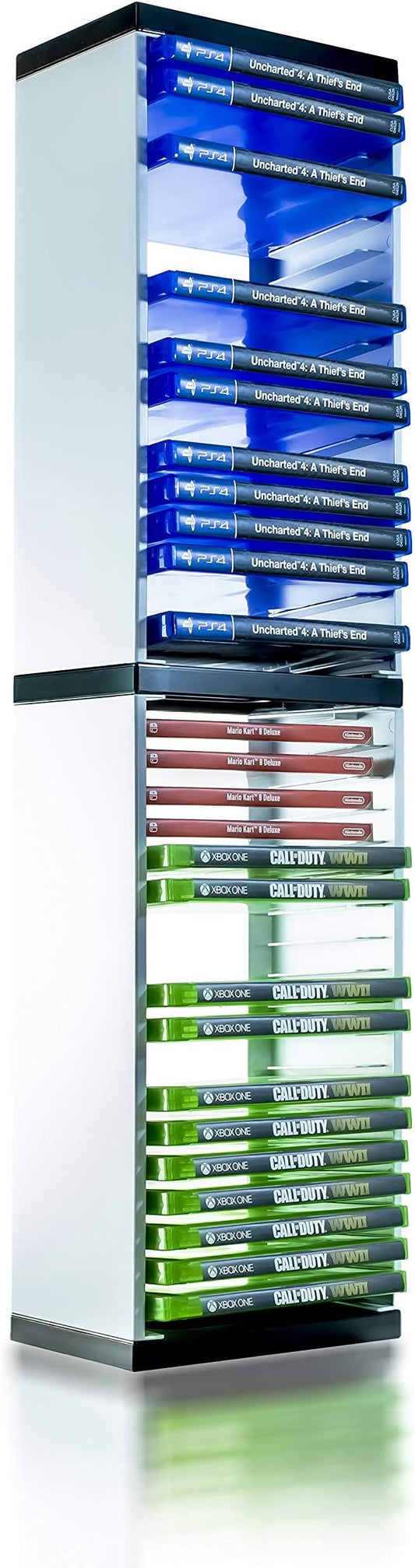 ADZ Game Storage Tower – Stores 36 Games or Blu-Ray Disks – Game Holder Rack for PS4, PS5, Xbox One, Xbox Series X/S Games and Blu-Ray Discs (White)