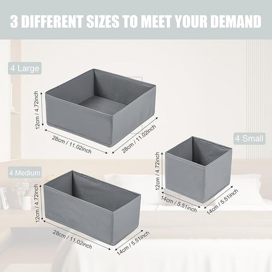 Mooisco 12 Pack Drawer Organizer Clothes, Fabric Closet Organizers and Storage, Foldable Cloth Storage Bins for Underwear Socks, Bra, Ties, Scarf, Belt, Hair Accessories, Grey