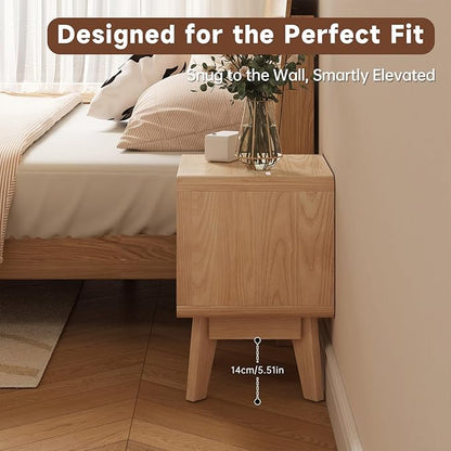 NKGIAG Solid Wood Nightstand, Mid-Century Modern Night Stand with Drawer & Open Shelf, Compact Bedside Tables for Bedroom, Office, Small Spaces, Light Natural Finish, Pre-Assembled