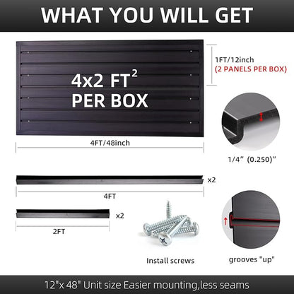 Slatwall Panel Garage Slat Wall Storage Systems, PVC Slat Wall Paneling Garage Tool Organizer Wall Mount, Black 4’x2’ Slatwall Panels Garage Wall Organizer, Garage Storage & Organization Products