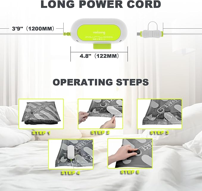Vacloong Vacuum Storage Bags for Travel with Portable Electric Pump, 16 Packs Vacuum Seal Bags for Clothing with High Pressure Pump, Compression Packing Space Saver, Portable Travel Bags for Luggage