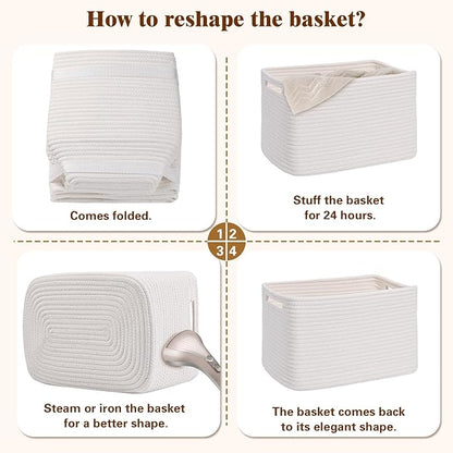 Storage Baskets for Organizing, 4 Pack Storage Baskets for Shelves, Woven Basket for Shelves, Closet Organization, Rectangle Organizer Basket Gifts Empty, 13"Lx8.7"Wx7.9"H Decorative Bins with Handles