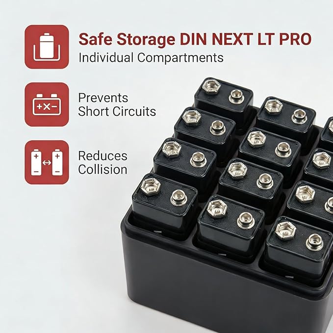ALCYON 9V Battery Organizer Storage Case, Battery Vault Box Container for 12pcs 9V Batteries, Plastic Clear Protective Battery Holder for Travelling/Home/Office (Box Only, Black)