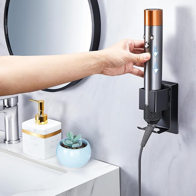 LOXSUN Hair Straightener Holder Wall Mount Curling Iron Holder, Blow Dryer Holder Wall Mounted, Adhesive Hair Dryer Holder, Hair Tools Organizer Storage for Bathroom Vanity (1, Black)