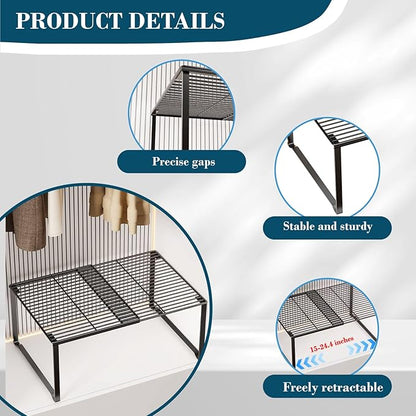 HGZBS Extendable Metal Wire Shelf Organizer - Adjustable 15-24.4in Length, Stackable Storage Rack for Kitchen/Pantry/Bathroom/Shoe Cabinet/Tool Closet (1, White)