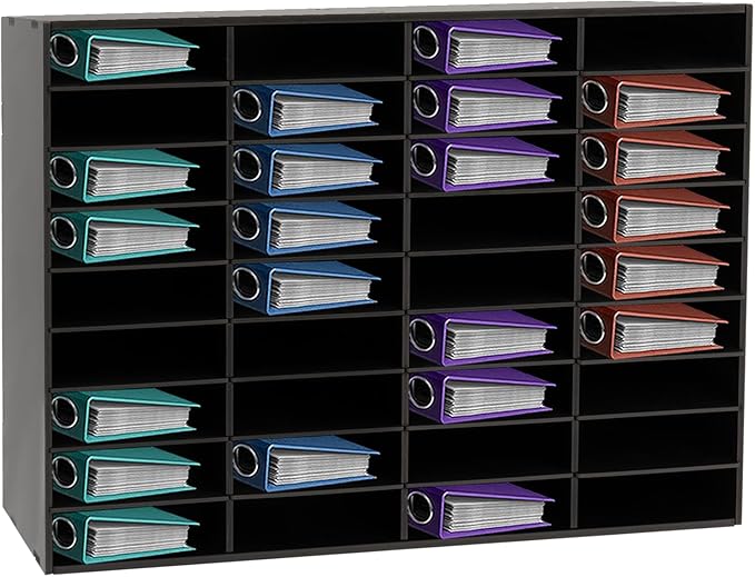 Literature Organizer Sorter,Desktop File Sorter Mail Center Magazine Paper Storage PVC Board File Holder Mailbox Student Classroom Keepers for Home&Office (Black, 36 Slots)