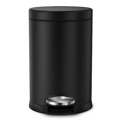 simplehuman 4.5 Liter / 1.2 Gallon Round Bathroom Step Trash Can, Matte Black