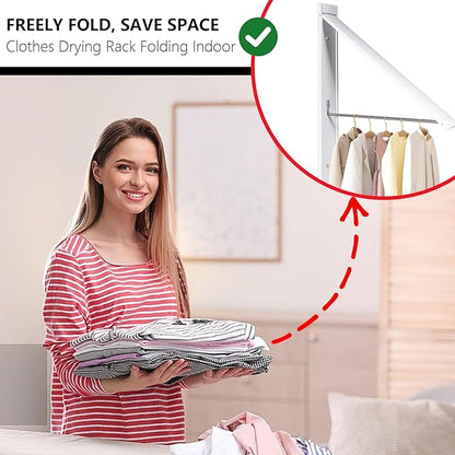 Retractable Clothes Drying Rack，Space Saver Wall Mounted Folding Hanger for Laundry Room, Closet Storage Organization, Easy Installation Aluminum Dryer White