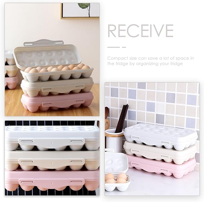 UPKOCH Pink Plastic Egg Container for Refrigerator 18-Egg Storage Organizer with Lid Stackable Holder for Kitchen Fridge Reusable Fresh Box
