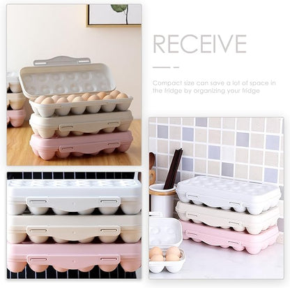 UPKOCH Pink Plastic Egg Container for Refrigerator 18-Egg Storage Organizer with Lid Stackable Holder for Kitchen Fridge Reusable Fresh Box
