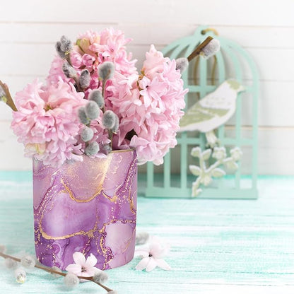 WAVEYU Pen Holder for Desk, Cute Ceramic Pencil Holder, Pen Cup Marker Holder Makeup Brush Holders, Desk Accessories & Workspace Organizers for Home, Office, Purple Marble