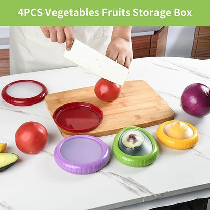 Avocado Saver Onion Storage 4Pcs,Reusable Silicone Fruit Vegetable Containers For Fridge,Anti-oxidation Fresh Stretch Pod Food Box Set for Lemons Tomato Garlic Potatoes Apples,Dishwasher Safe