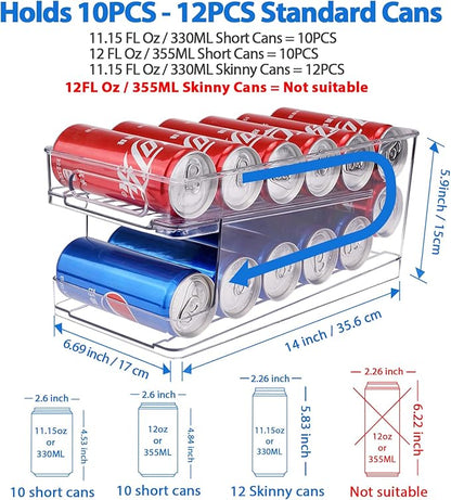 BingoHive Rolling Soda Can Organizer for Refrigerator Can Dispenser for Beer Soda Seltzer Pop Can Soda Organizer for 10 Standard Size 11.15oz or 12oz Cans Holder Storage Pantry Organization