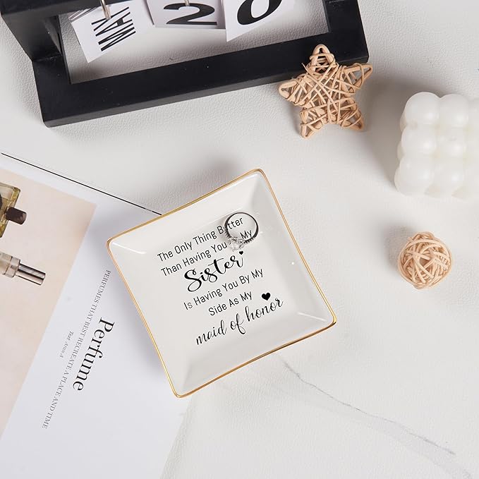 Piudee Bridesmaid Gifts Maid of Honor Proposal Gift Jewelry Dish Trinket Ring Tray - The Only Thing Better ... As My Maid of Honor, Wedding Day Party Gifts for Matron of Honor from Bride