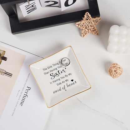 Piudee Bridesmaid Gifts Maid of Honor Proposal Gift Jewelry Dish Trinket Ring Tray - The Only Thing Better ... As My Maid of Honor, Wedding Day Party Gifts for Matron of Honor from Bride