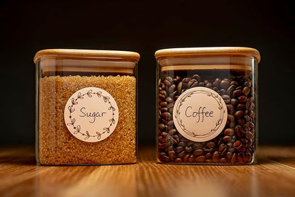 MONEST Waterproof & Oil Resistant Jar & Lid Stickers - Pantry/Canning, Spice & Bottle Labels (Rose Gold Flower)