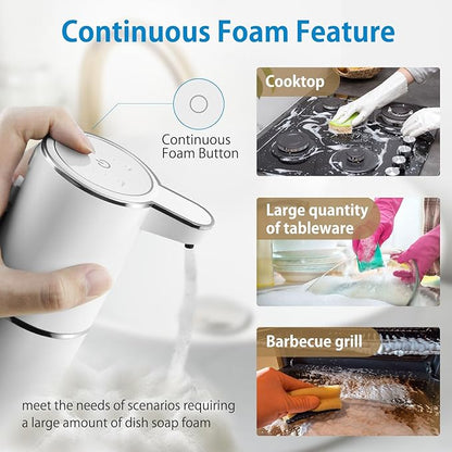 Gotofine Automatic Foaming Soap Dispenser, 4-Level Adjustable Foam, Wall Mount, USB Rechargeable, 12.8oz/380ml, Touchless Hand & Dish Soap Dispenser for Bathroom, Kitchen, Hotel, Restaurant