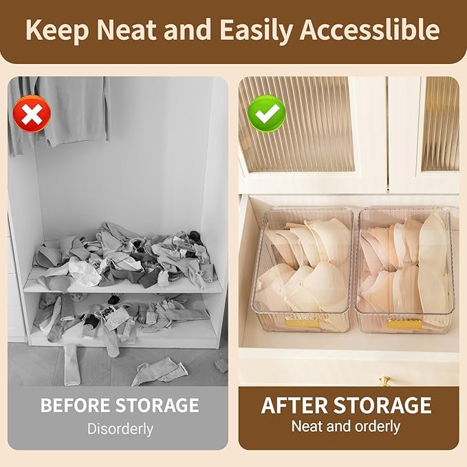 CISIREE Clear Bra Organizer, Plastic Underwear Drawer Organizer with Lid for Closet, Undergarment Storage Ideal for Socks, Bras, Ties, and Scarves