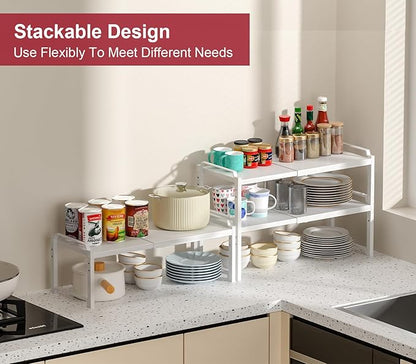 100 LBS Heavy Duty Kitchen Storage Shelf, 12 Inch Widened Cabinet Shelf Organizer For Dishes Spice Cups Small Appliances, Stackable Expandable Storage Shelves For Kitchen Cabinet Cupboard Pantry