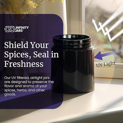 Infinity Jars 250 ml (8.3 fl oz) Tall Black Ultraviolet Refillable Empty Glass Screw Top Jar