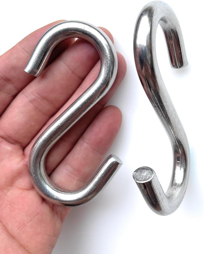 DaylyFav Holds 557Lbs S Hooks for Hanging Heavy Duty Hammock Stand Chair Porch Swing, 4 Pack 3.3- Inch 304 Stainless Steel S Hooks Utility Hooks
