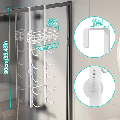 HapiRm Over The Door Towel Rack - 6 Tier Wall Mount Rolled Towel Holder Storage Organizer Shelf with Storage Basket for Small Bathroom, Rv, Camper - White