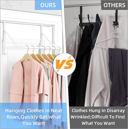 Over The Door Hanger for Clothes, Stainless Door Hangers for Clothing, Over The Door Clothes Drying Rack for laundry, Over Door Hanger Organizer with 2 Hooks for Hanging Towels & Coats, White