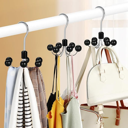 TOPIA HANGER Hoodie Hangers 2-Pack with 6 Wood Balls, 360°Swivel Purse Hanger, Scarf Hanger, Closet Hooks, Handbag Organizer, Bra Hanger, Accessory Organizers for Scarf, Tanktop, Hat, Hoodie CT43B