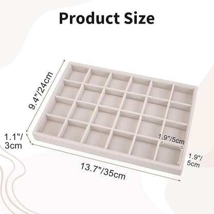 Mornajina 24 Grids Velvet Jewelry Tray Jewelry Display Tray, Stackable Empty Plate Trays for Earrings Necklaces Bracelet Rings Display Showcase - Beige