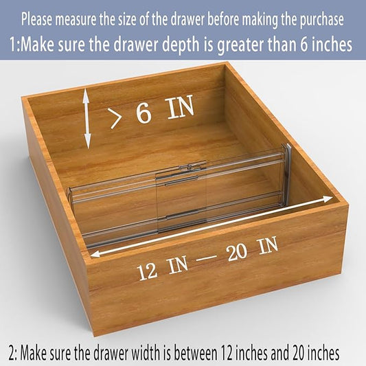 5 Pack 6" High Adjustable Drawer Dividers for Clothes,Expandable From 12-20" Clear Drawer Organizers, PC Plastic Separators for Dresser/Bedroom/Bathroom/Kitchen/Office Storage