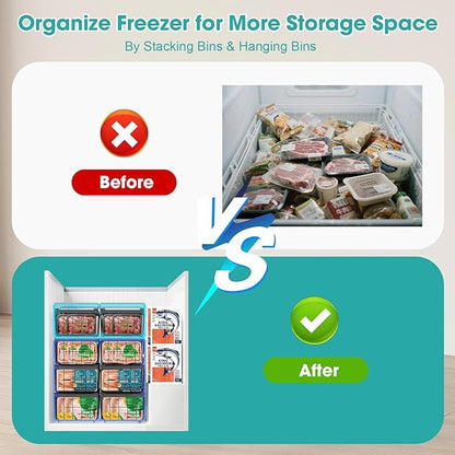 Freezer Organizer Bins, 2 Pack Expandable Stackable Chest Freezer Containers with Hanging Handles, Adjustable From 14.6" to 24.8" Storage Baskets for Fridge, Deep Freezer, Cabinet, Kitchen, Pantry