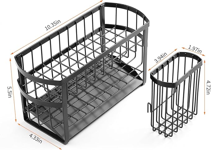Regogo Kitchen Sink Organizer Rack,2-Tier Sink Caddy with Holder for Pot Brush,Oval Sink Organizer for Sponge