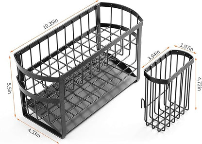 Regogo Kitchen Sink Organizer Rack,2-Tier Sink Caddy with Holder for Pot Brush,Oval Sink Organizer for Sponge